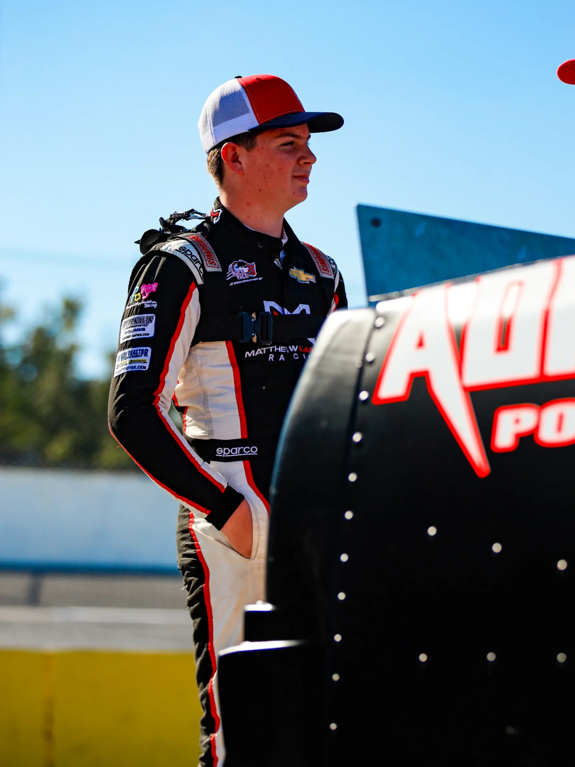 Matthew Laprade in racing helmet preparing for the race