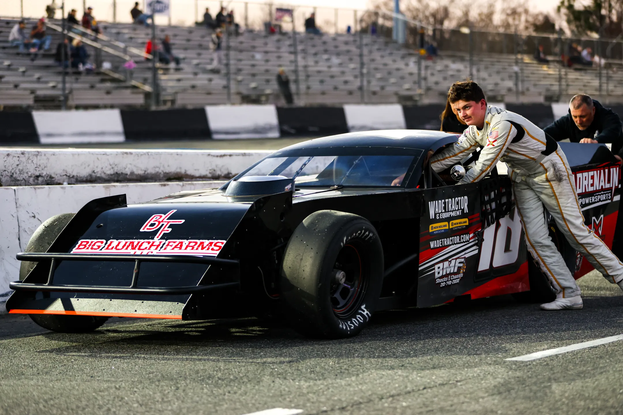 Matthew Laprade with crew during a pit conference
