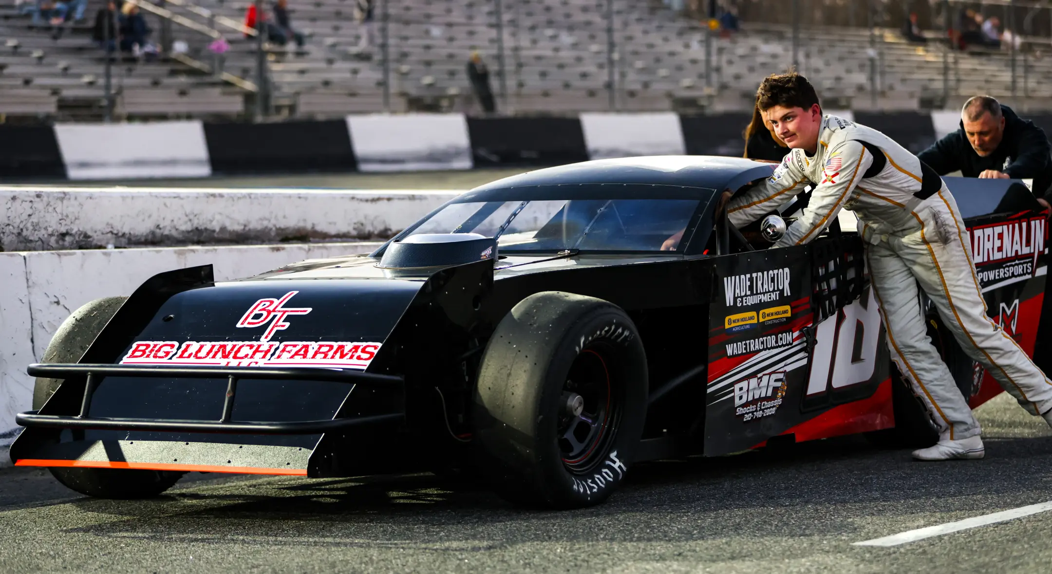 Matthew Laprade with his #18 BMF Modified at trackside